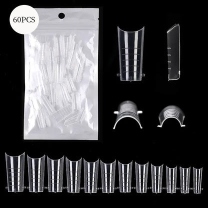Quick Building Gel Mold Tips 60pcs - Nail Extension Forms | Wahooly Extension False Nails Art Tips Acrylic Fake Finger Gel Polish Mold Sculpted Full Cover Press on Nails Manicures Accessories Tool