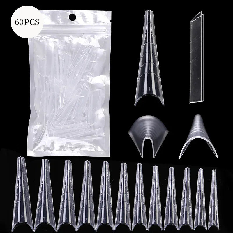 Quick Building Gel Mold Tips 60pcs - Nail Extension Forms | Wahooly Extension False Nails Art Tips Acrylic Fake Finger Gel Polish Mold Sculpted Full Cover Press on Nails Manicures Accessories Tool