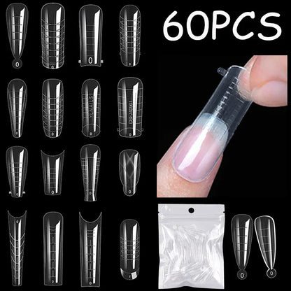 Quick Building Gel Mold Tips 60pcs - Nail Extension Forms | Wahooly Extension False Nails Art Tips Acrylic Fake Finger Gel Polish Mold Sculpted Full Cover Press on Nails Manicures Accessories Tool
