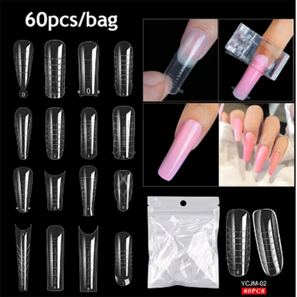 Quick Building Gel Mold Tips 60pcs - Nail Extension Forms | Wahooly Extension False Nails Art Tips Acrylic Fake Finger Gel Polish Mold Sculpted Full Cover Press on Nails Manicures Accessories Tool