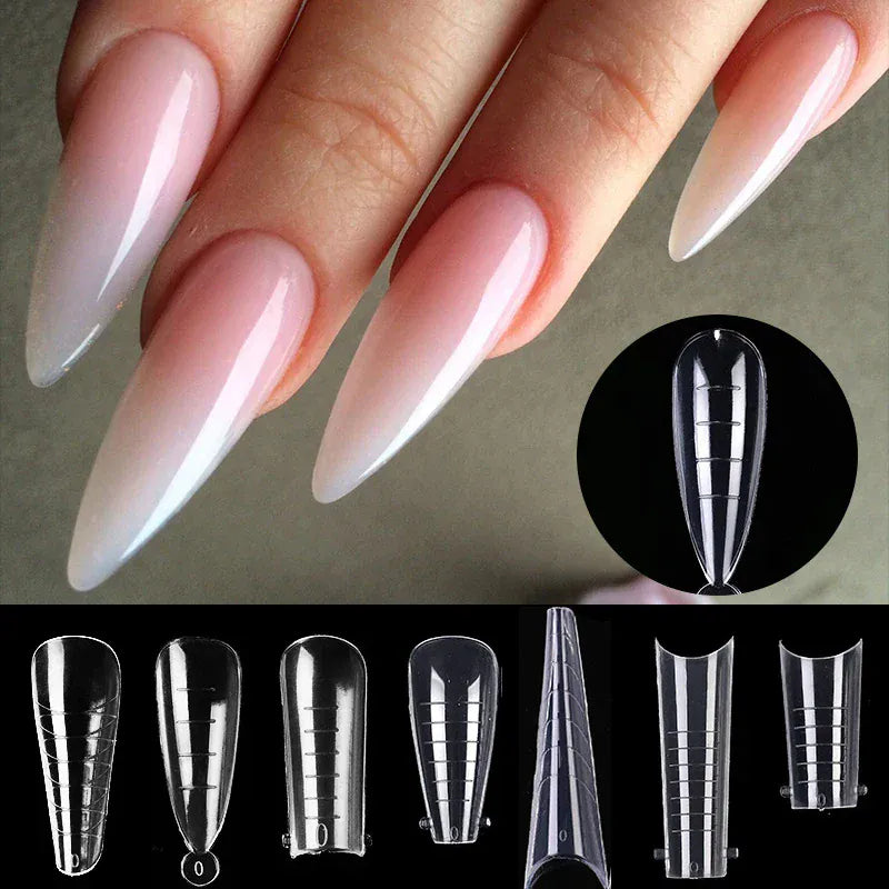 Quick Building Gel Mold Tips 60pcs - Nail Extension Forms | Wahooly Extension False Nails Art Tips Acrylic Fake Finger Gel Polish Mold Sculpted Full Cover Press on Nails Manicures Accessories Tool