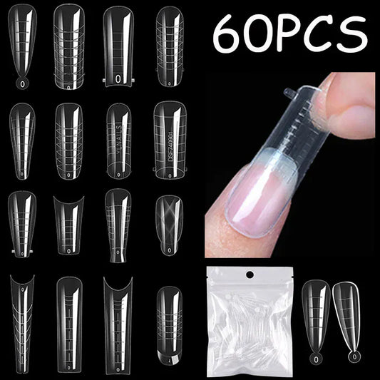 Quick Building Gel Mold Tips 60pcs - Nail Extension Forms | Wahooly Extension False Nails Art Tips Acrylic Fake Finger Gel Polish Mold Sculpted Full Cover Press on Nails Manicures Accessories Tool