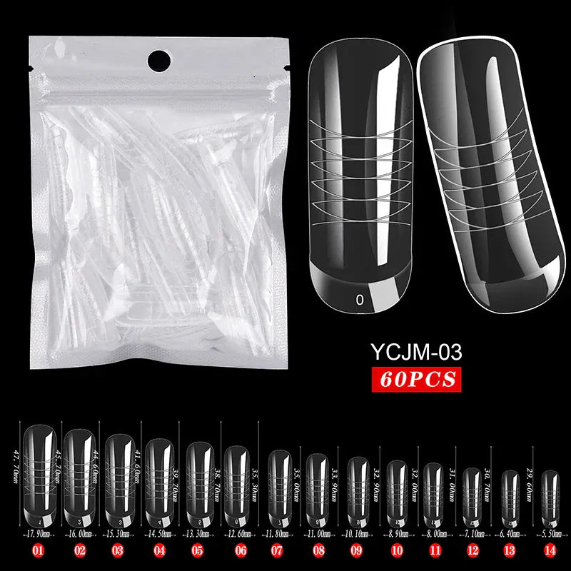Quick Building Gel Mold Tips 60pcs - Nail Extension Forms | Wahooly Extension False Nails Art Tips Acrylic Fake Finger Gel Polish Mold Sculpted Full Cover Press on Nails Manicures Accessories Tool