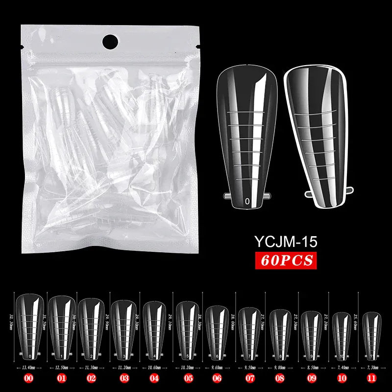 Quick Building Gel Mold Tips 60pcs - Nail Extension Forms | Wahooly Extension False Nails Art Tips Acrylic Fake Finger Gel Polish Mold Sculpted Full Cover Press on Nails Manicures Accessories Tool
