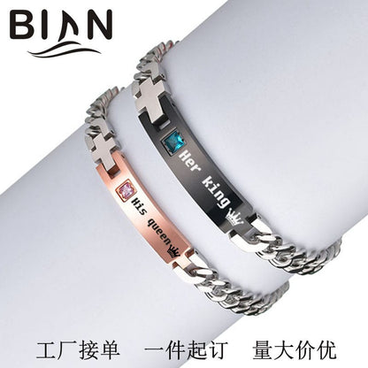 Factory spot stainless steel couple bracelet personality diy lettering name curved card diamond bracelet Valentine's Day gift Factory spot stainless steel couple bracelet personality diy lettering name curved card diamond bracelet Valentine's Day gift