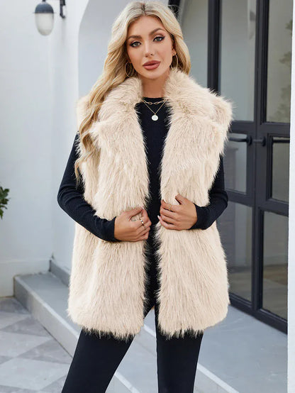 Faux Fox Fur Vest with Turn-Down Collar - Sleeveless Coat | Wahooly Faux Fox Fur Vest with Turn-Down Collar - Sleeveless Winter Coat