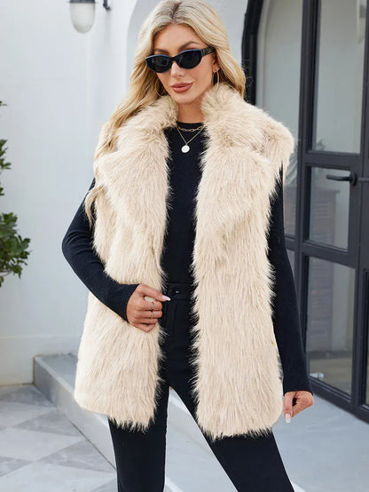 Faux Fox Fur Vest with Turn-Down Collar - Sleeveless Coat | Wahooly Faux Fox Fur Vest with Turn-Down Collar - Sleeveless Winter Coat