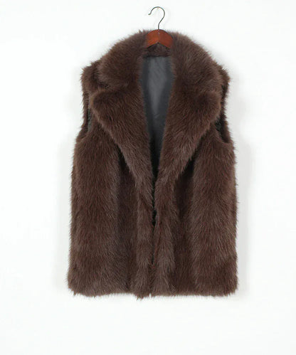 Faux Fox Fur Vest with Turn-Down Collar - Sleeveless Coat | Wahooly Faux Fox Fur Vest with Turn-Down Collar - Sleeveless Winter Coat