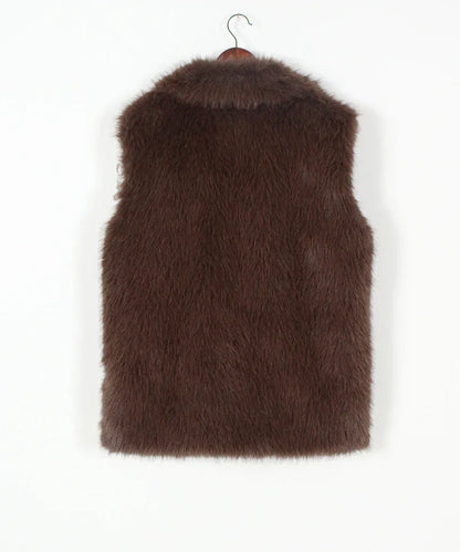 Faux Fox Fur Vest with Turn-Down Collar - Sleeveless Coat | Wahooly Faux Fox Fur Vest with Turn-Down Collar - Sleeveless Winter Coat