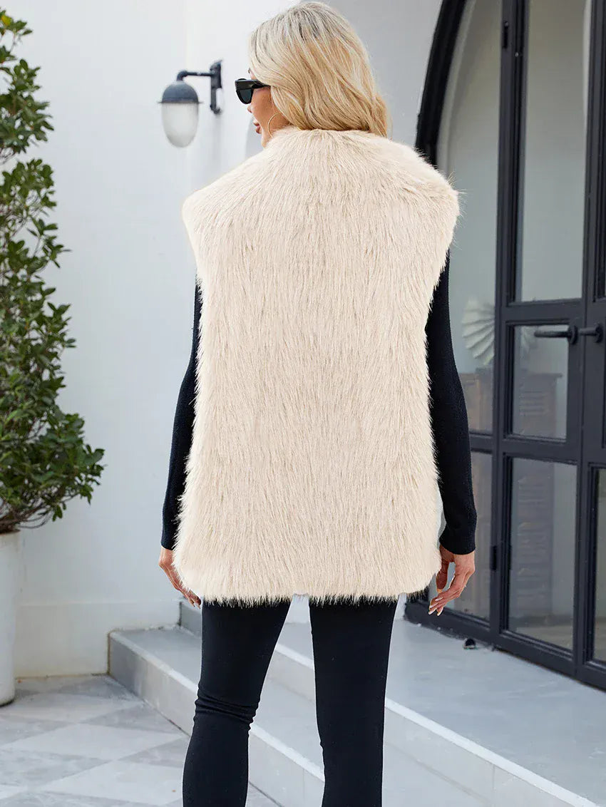 Faux Fox Fur Vest with Turn-Down Collar - Sleeveless Coat | Wahooly Faux Fox Fur Vest with Turn-Down Collar - Sleeveless Winter Coat