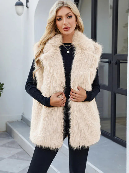 Faux Fox Fur Vest with Turn-Down Collar - Sleeveless Coat | Wahooly Faux Fox Fur Vest with Turn-Down Collar - Sleeveless Winter Coat