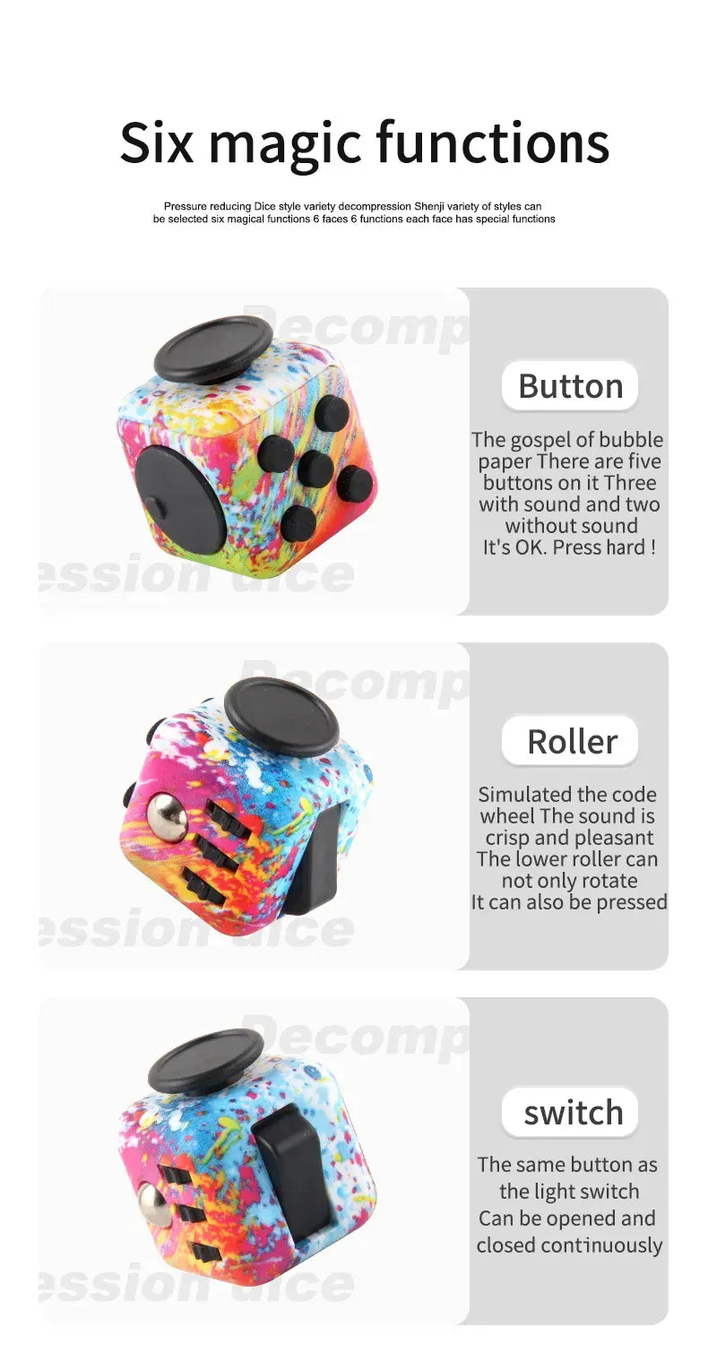 Fidget Cube Stress Relief Dice - 6-Sided Sensory Toy for Anxiety - Wahooly Fidget Cube Stress Relief Dice - 6-Sided Sensory Toy for Anxiety & Focus