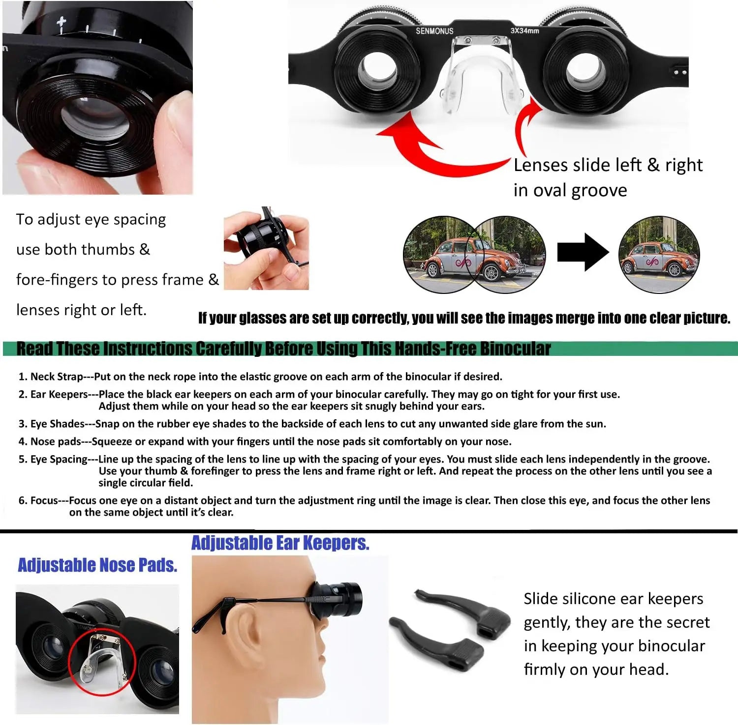 Hands-Free Binocular Glasses 10x - Fishing, Bird Watching & Sports Telescope Fishing Binoculars for outdoor bird watching, fishing, sports, theater professional hands-free glasses HD portable telescope