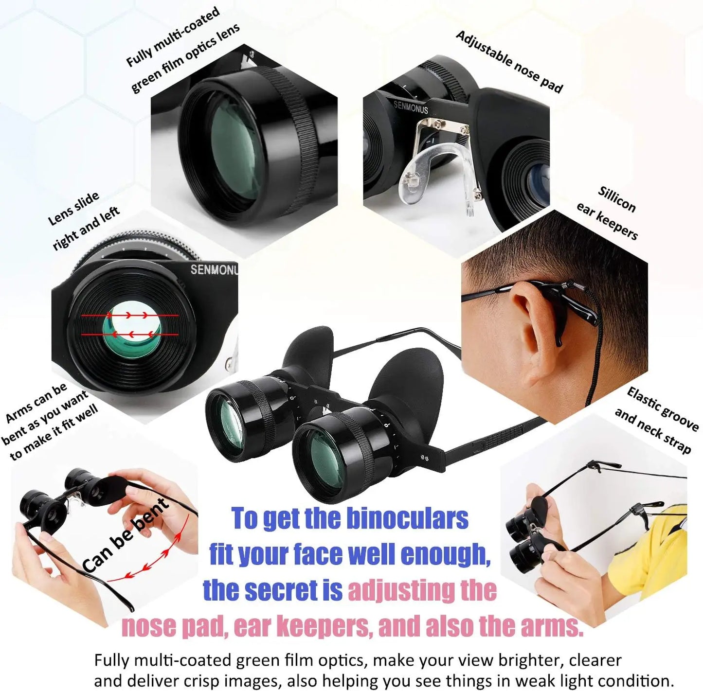 Hands-Free Binocular Glasses 10x - Fishing, Bird Watching & Sports Telescope Fishing Binoculars for outdoor bird watching, fishing, sports, theater professional hands-free glasses HD portable telescope