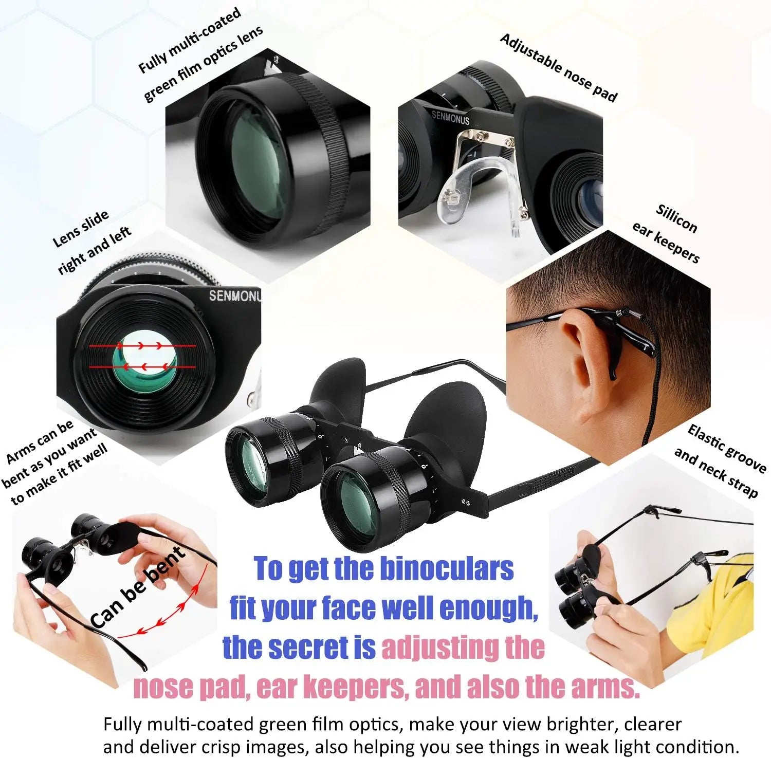 Hands-Free Binocular Glasses 10x - Fishing, Bird Watching & Sports Telescope Fishing Binoculars for outdoor bird watching, fishing, sports, theater professional hands-free glasses HD portable telescope