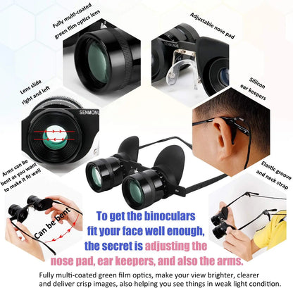 Hands-Free Binocular Glasses 10x - Fishing, Bird Watching & Sports Telescope Fishing Binoculars for outdoor bird watching, fishing, sports, theater professional hands-free glasses HD portable telescope