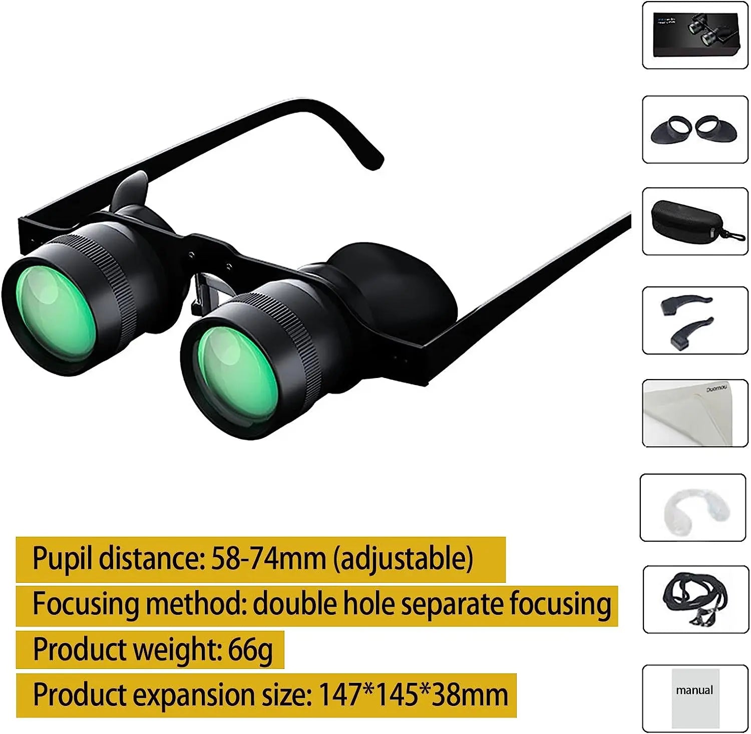 Hands-Free Binocular Glasses 10x - Fishing, Bird Watching & Sports Telescope Fishing Binoculars for outdoor bird watching, fishing, sports, theater professional hands-free glasses HD portable telescope