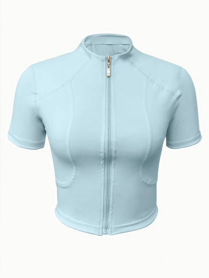 Fitness girl cycling yoga suit top, high-end full zipper jacket, sports T-shirt, training running short sleeved summer Fitness girl cycling yoga suit top, high-end full zipper jacket, sports T-shirt, training running short sleeved summer
