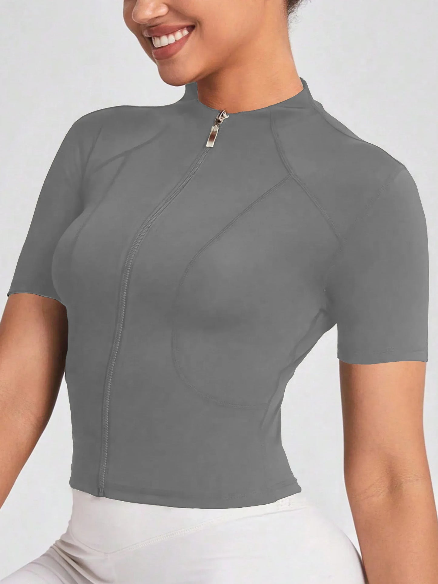 Fitness girl cycling yoga suit top, high-end full zipper jacket, sports T-shirt, training running short sleeved summer Fitness girl cycling yoga suit top, high-end full zipper jacket, sports T-shirt, training running short sleeved summer