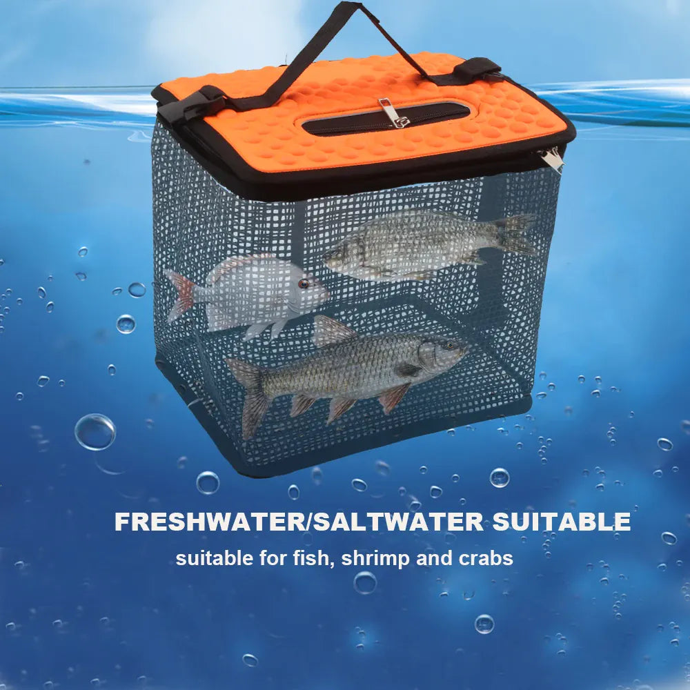 Floating Fish Basket Collapsible Mesh Live Bait Holder – Wahooly Floating Fish Basket – Collapsible Mesh Live Bait & Catch Holder