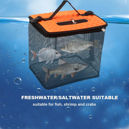 Floating Fish Basket Collapsible Mesh Live Bait Holder – Wahooly Floating Fish Basket – Collapsible Mesh Live Bait & Catch Holder