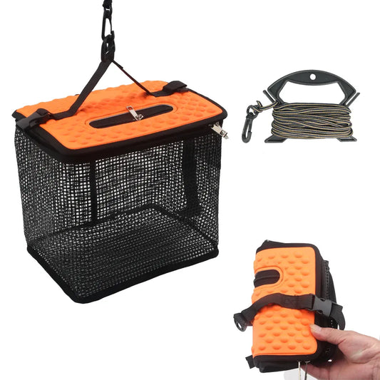 Floating Fish Basket Collapsible Mesh Live Bait Holder – Wahooly Floating Fish Basket – Collapsible Mesh Live Bait & Catch Holder