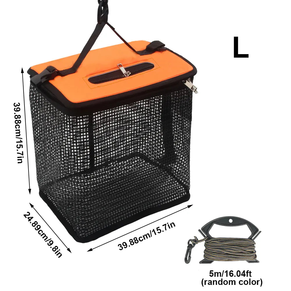 Floating Fish Basket Collapsible Mesh Live Bait Holder – Wahooly Floating Fish Basket – Collapsible Mesh Live Bait & Catch Holder