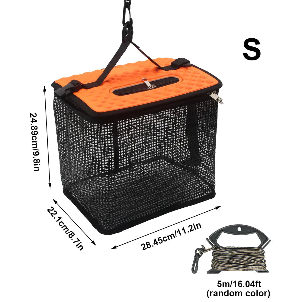 Floating Fish Basket Collapsible Mesh Live Bait Holder – Wahooly Floating Fish Basket – Collapsible Mesh Live Bait & Catch Holder