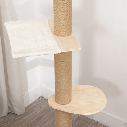 Floor-to-Ceiling Adjustable Cat Tree Tower 250-270cm – Multi-Level | Wahooly Floor-to-Ceiling Adjustable Cat Tree Tower – Multi-Level Condo with Hammock & Scratching Post