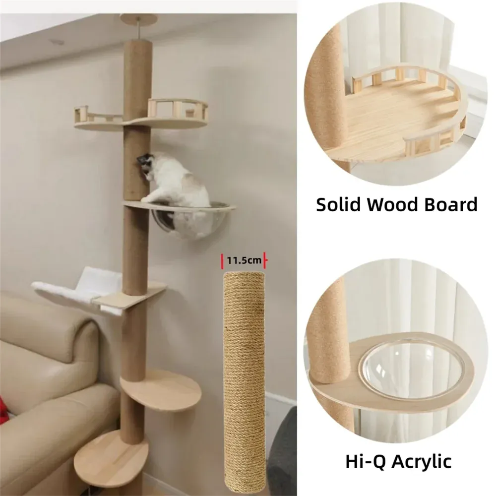 Floor-to-Ceiling Adjustable Cat Tree Tower 250-270cm – Multi-Level | Wahooly Floor-to-Ceiling Adjustable Cat Tree Tower – Multi-Level Condo with Hammock & Scratching Post