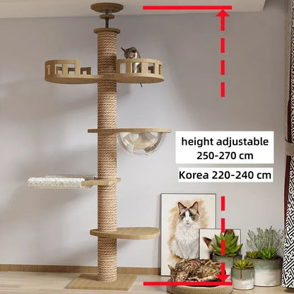 Floor-to-Ceiling Adjustable Cat Tree Tower 250-270cm – Multi-Level | Wahooly Floor-to-Ceiling Adjustable Cat Tree Tower – Multi-Level Condo with Hammock & Scratching Post