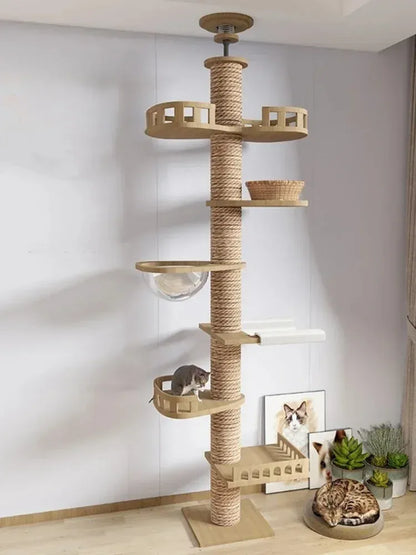 Floor-to-Ceiling Adjustable Cat Tree Tower 250-270cm – Multi-Level | Wahooly Floor-to-Ceiling Adjustable Cat Tree Tower – Multi-Level Condo with Hammock & Scratching Post
