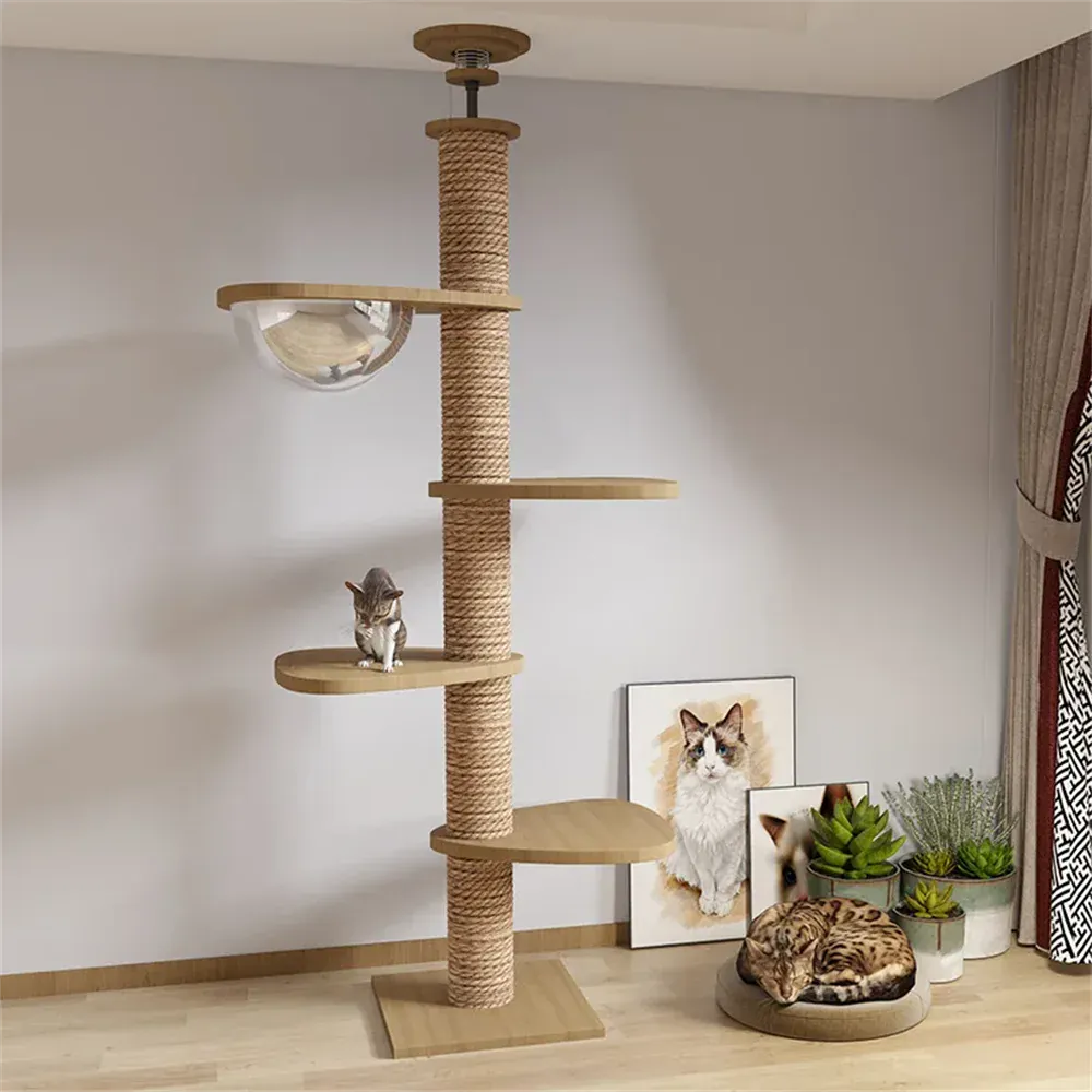 Floor-to-Ceiling Adjustable Cat Tree Tower 250-270cm – Multi-Level | Wahooly Floor-to-Ceiling Adjustable Cat Tree Tower – Multi-Level Condo with Hammock & Scratching Post
