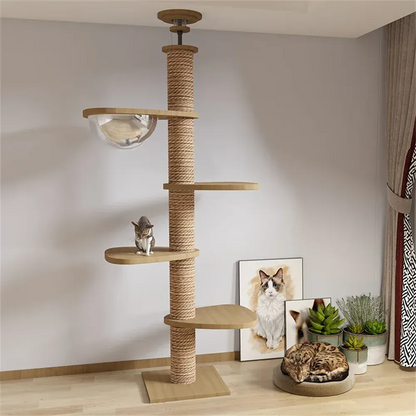 Floor-to-Ceiling Adjustable Cat Tree Tower 250-270cm – Multi-Level | Wahooly Floor-to-Ceiling Adjustable Cat Tree Tower – Multi-Level Condo with Hammock & Scratching Post