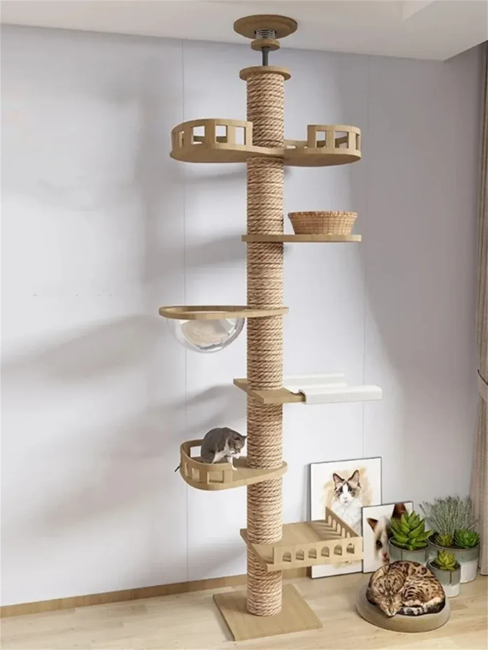 Floor-to-Ceiling Adjustable Cat Tree Tower 250-270cm – Multi-Level | Wahooly Floor-to-Ceiling Adjustable Cat Tree Tower – Multi-Level Condo with Hammock & Scratching Post