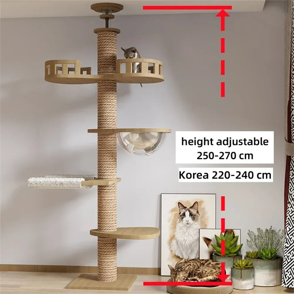 Floor-to-Ceiling Adjustable Cat Tree Tower 250-270cm – Multi-Level | Wahooly Floor-to-Ceiling Adjustable Cat Tree Tower – Multi-Level Condo with Hammock & Scratching Post