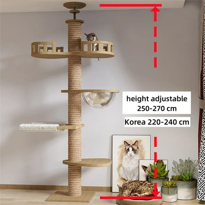 Floor-to-Ceiling Adjustable Cat Tree Tower 250-270cm – Multi-Level | Wahooly Floor-to-Ceiling Adjustable Cat Tree Tower – Multi-Level Condo with Hammock & Scratching Post