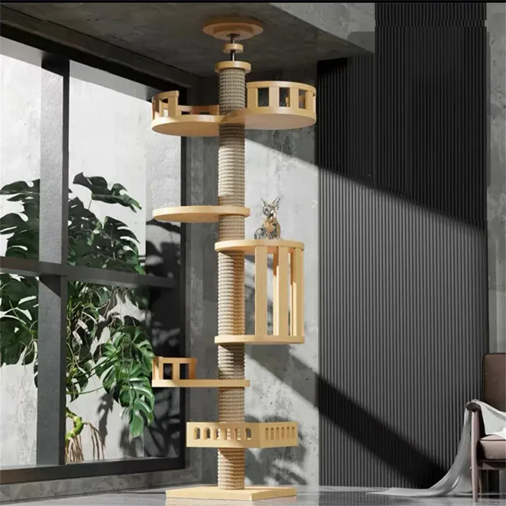 Floor-to-Ceiling Adjustable Cat Tree Tower 250-270cm – Multi-Level | Wahooly Floor-to-Ceiling Adjustable Cat Tree Tower – Multi-Level Condo with Hammock & Scratching Post