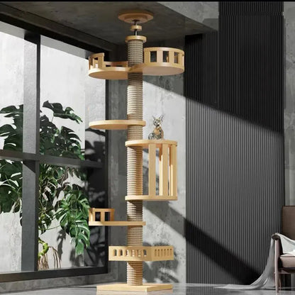 Floor-to-Ceiling Adjustable Cat Tree Tower 250-270cm – Multi-Level | Wahooly Floor-to-Ceiling Adjustable Cat Tree Tower – Multi-Level Condo with Hammock & Scratching Post