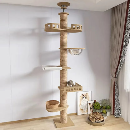 Floor-to-Ceiling Adjustable Cat Tree Tower 250-270cm – Multi-Level | Wahooly Floor-to-Ceiling Adjustable Cat Tree Tower – Multi-Level Condo with Hammock & Scratching Post