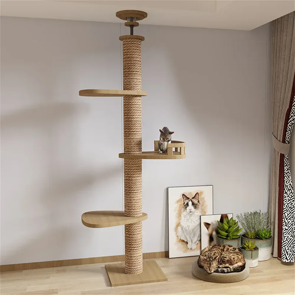 Floor-to-Ceiling Adjustable Cat Tree Tower 250-270cm – Multi-Level | Wahooly Floor-to-Ceiling Adjustable Cat Tree Tower – Multi-Level Condo with Hammock & Scratching Post
