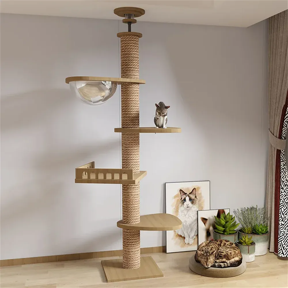 Floor-to-Ceiling Adjustable Cat Tree Tower 250-270cm – Multi-Level | Wahooly Floor-to-Ceiling Adjustable Cat Tree Tower – Multi-Level Condo with Hammock & Scratching Post