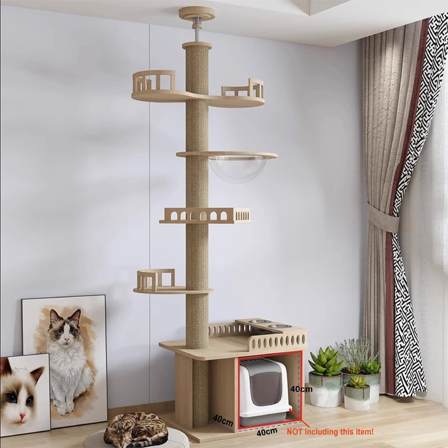 Floor-to-Ceiling Adjustable Cat Tree Tower 250-270cm – Multi-Level | Wahooly Floor-to-Ceiling Adjustable Cat Tree Tower – Multi-Level Condo with Hammock & Scratching Post