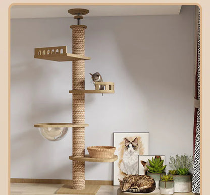 Floor-to-Ceiling Adjustable Cat Tree Tower 250-270cm – Multi-Level | Wahooly Floor-to-Ceiling Adjustable Cat Tree Tower – Multi-Level Condo with Hammock & Scratching Post