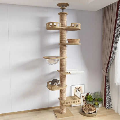 Floor-to-Ceiling Adjustable Cat Tree Tower 250-270cm – Multi-Level | Wahooly Floor-to-Ceiling Adjustable Cat Tree Tower – Multi-Level Condo with Hammock & Scratching Post