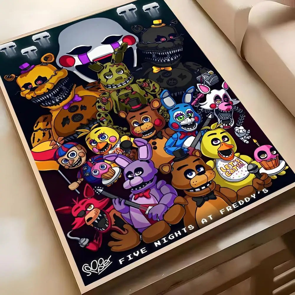 Fnaf Five-nights-At-Freddys Game Poster Poster Waterproof HD Wall Art Decal Self-Adhesive Aesthetic Decor For Home Living Fnaf Five-nights-At-Freddys Game Poster Poster Waterproof HD Wall Art Decal Self-Adhesive Aesthetic Decor For Home Living
