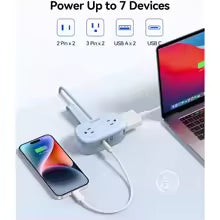 ‌Travel Power Strip: 4 Outlets, 3 USB Ports (1 USB-C), 4FT Cord, Small & Compact