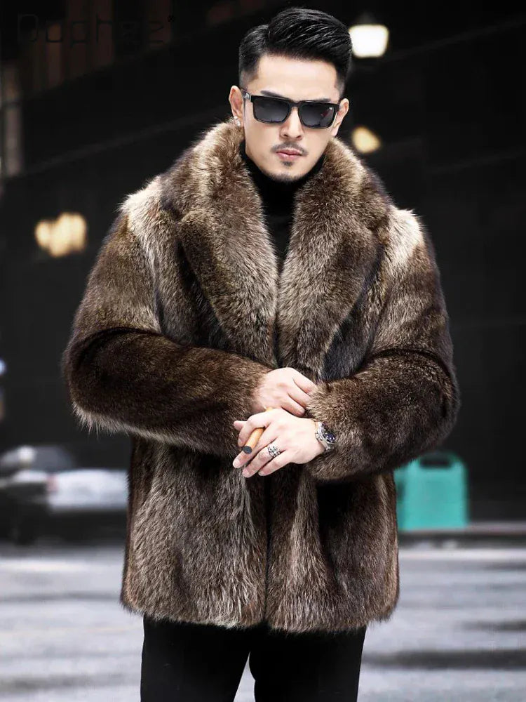 Fox Fur Coat Men Mink Fur Coat Medium Long Heavy Craft Luxury Lapel Short Thickened Warm Winter Fashion High End Coats Fox Fur Coat Men Mink Fur Coat Medium Long Heavy Craft Luxury Lapel Short Thickened Warm Winter Fashion High End Coats