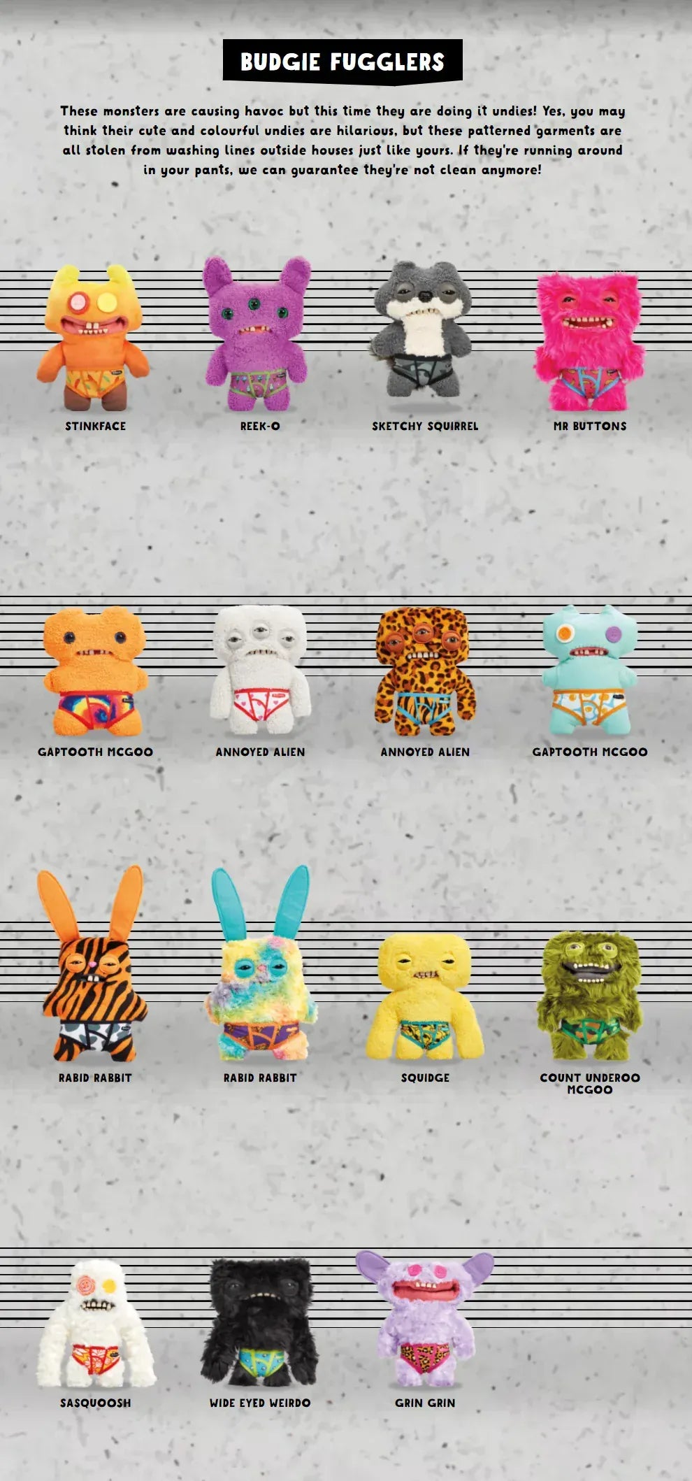 British Fuggler Plush - Glow in Dark & New Series Collection | Wahooly Fuggler Plush Budgie Fuggler Edition and Laboratory Misfits Edition British Brand Funny Ugly Monster Toy