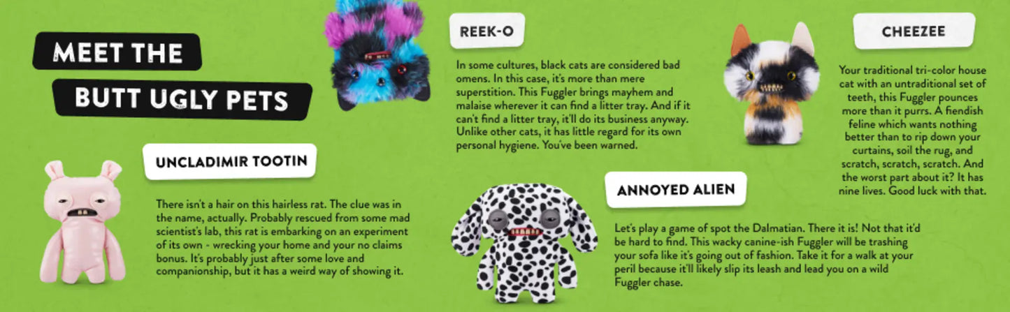 23cm Original Fuggler Plush - Butt Ugly Pets & Festive Series | Wahooly Fuggler Plush Toys Butt Ugly Monster Teeth Pets Series Mr Buttons Golden Retriever Fugg Stuffed Animal Fuggs Peluche Dolls 23CM